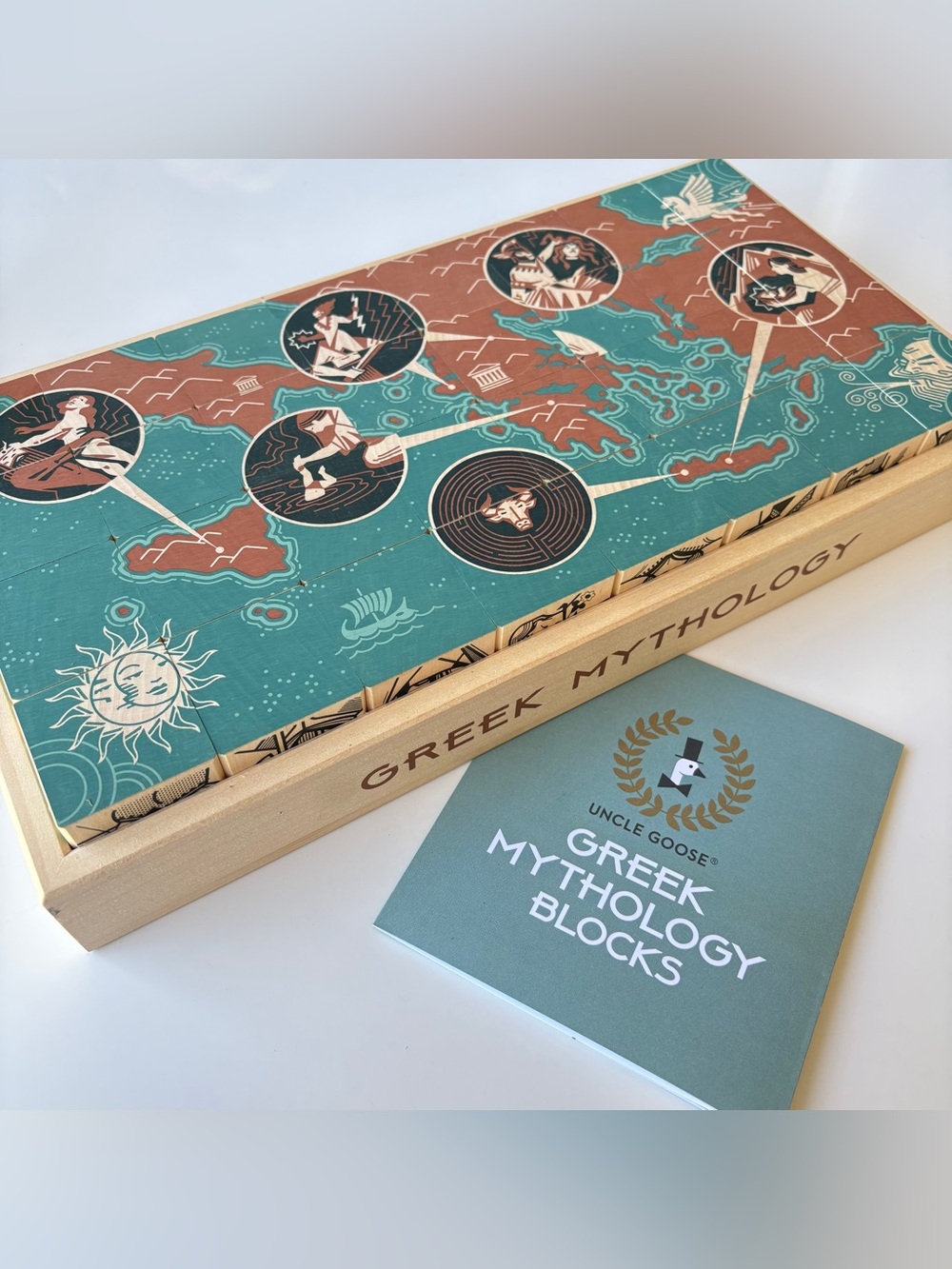 Uncle Goose Wooden Greek Mythology Blocks With Basswood Tray Solid Wood Game